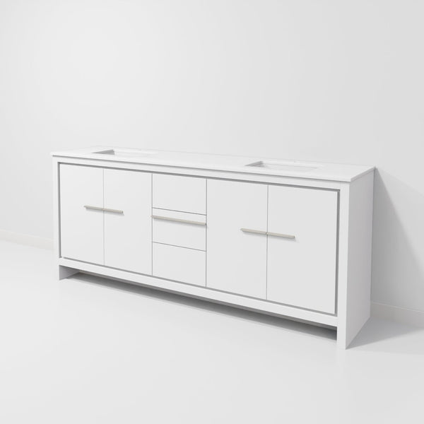 English Elm White Double Bath Vanity With Quartz Top - 80" W Elegant Storage Solution For Modern Bathrooms B2731P259568-GIGA