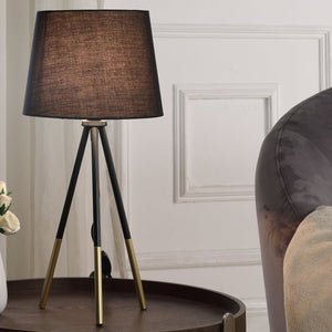 English Elm 20" Devon Tripod Table Lamp Matte Black & Gold Metal Accent, Semi-Drum Shade, LED Compatible B072116180