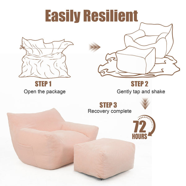 English Elm Bean Bag Chair with Armrests Shredded Foam Fill Oversized Lounge Seat for Adults Pink W5385P433248