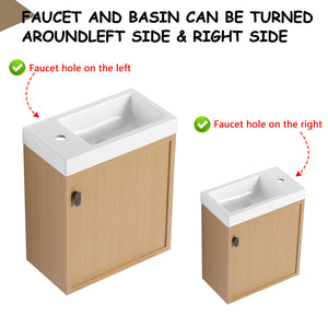 English Elm 18.5" Stylish Wall-Mounted Bathroom Vanity With Durable Resin Sink, Soft-Close Door, Space-Saving Design W1972P362138