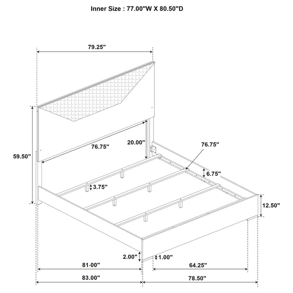 English Elm Pierce Eastern King Panel Bed with Led Lighting and Gloss Diamond Embossed Headboard B062S01566