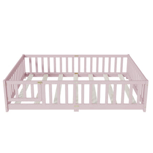 English Elm Full Size Rubberwood Floor Bed with Safety Guardrails and Latching Door for Toddlers Pink W504P429304