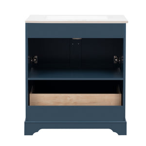English Elm 30'' Modern Navy Blue Bathroom Vanity With Ceramic Sink, Soft-Close Doors & Gold Handles For Style N710P228365C