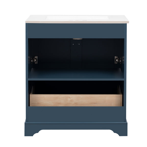 English Elm 30'' Modern Navy Blue Bathroom Vanity With Ceramic Sink, Soft-Close Doors & Gold Handles For Style N710P228365C