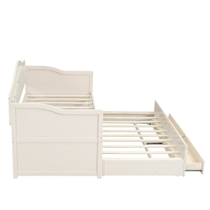 English Elm Twin Daybed with Trundle and 2 Storage Drawers, Upholstered Button-Tufted Sofa Bed for Guest Room Comfort and Organization Beige 45.25 L x 19 W x 8 H N733S346767A