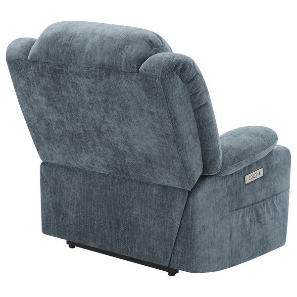 English Elm Beca Slate Blue Upholstered Power Lift Recliner with USB, Cupholders, Plush Channeling & Pillow Arms — Cozy Movie Night Comfort B062P378402