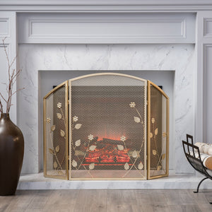 English Elm Christopher Knight Home® - FIRE Screen Gold Iron Fireplace Shield with Decorative 35.25x26.75 Inch Durable Heat-Resistant Guard 65186.00GLD