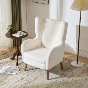 English Elm Christopher Knight Home® - Accent Ivory Teddy Fabric High-Back Armchair with 5.5" Cushion, Curved Arms & Birch Legs, Cozy Support N817P335062W