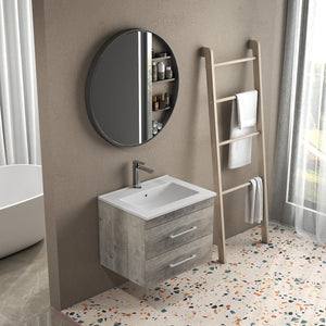 English Elm 24-Inch Modern Grey Wood Grain Wall-Mounted Bathroom Vanity With Soft-Close Drawers & Sink W3151S00014