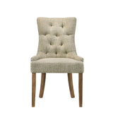 Beige Tufted Parson Chairs Set of 2 with Salvaged Oak Legs