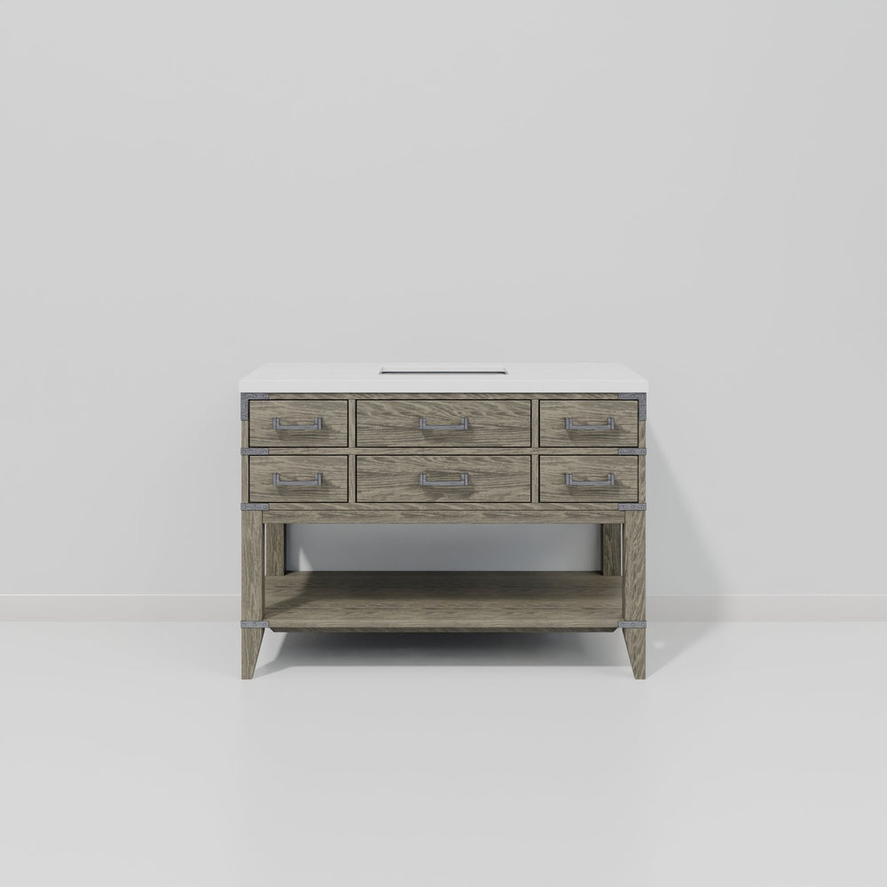 English Elm Grey Oak Single Bath Vanity With White Quartz Top - 48” W, Stylish Storage & Easy Maintenance! B2731P260227