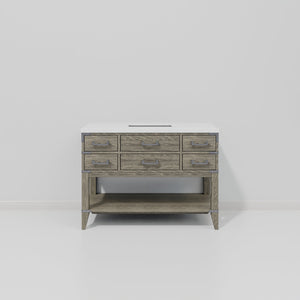English Elm Grey Oak Single Bath Vanity With White Quartz Top - 48” W, Stylish Storage & Easy Maintenance! B2731P260227