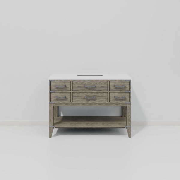 English Elm Grey Oak Single Bath Vanity With White Quartz Top - 48” W, Stylish Storage & Easy Maintenance! B2731P260227