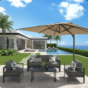 English Elm 10 Ft Square Cantilever Patio Umbrella Upf 50 Offset Canopy with 360 Rotation Khaki B082P454952