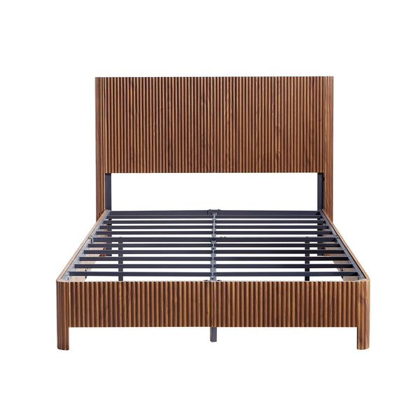 English Elm Full Platform Bed Corrugated Wood Ribbed Headboard Farmhouse Contemporary Frame Walnut W1820P423199