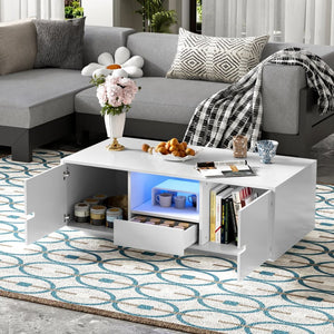 English Elm Vibe Modern High Gloss Rectangle Coffee Table With Storage & 16-Color Led Lights For Stylish Living Room N724P294656K-GIGA