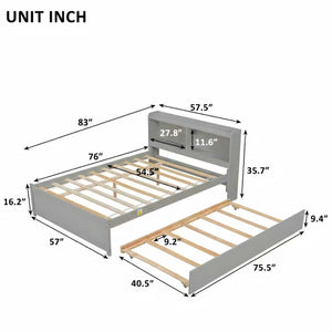English Elm Full Bed with Pull Out Trundle and Bookcase Headboard for Kids or Guest Rooms Grey W504P396551
