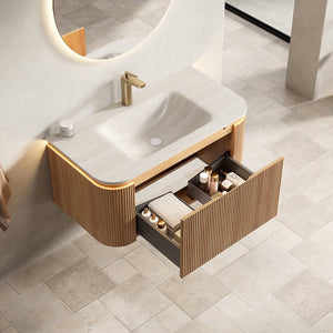 English Elm Dina Floating Bathroom Vanity with Sintered Stone Top and Soft Close Drawer W2615P370909