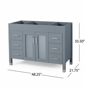 English Elm Christopher Knight Home® - 48'' Cabinet Grey Acacia Wood 48” Vanity with Frosted Glass Doors, 6 Soft-Close Drawers, No Top (96) 65596.00GRY