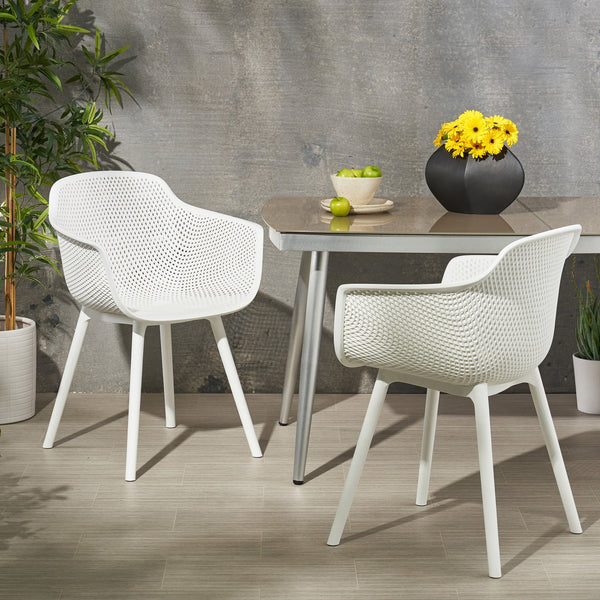 English Elm Christopher Knight Home® - LOTUS modern outdoor dining chair with weather-resistant polypropylene, perforated diamond pattern comfort and stability White 23.5 L x 23.5 W x 22.5 H 69068.00