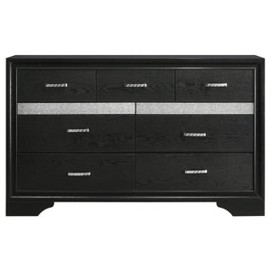 English Elm Corbin Queen Bedroom Set with Crystal Pulls Metallic Trim and Footboard Storage Drawers Black B062S00785