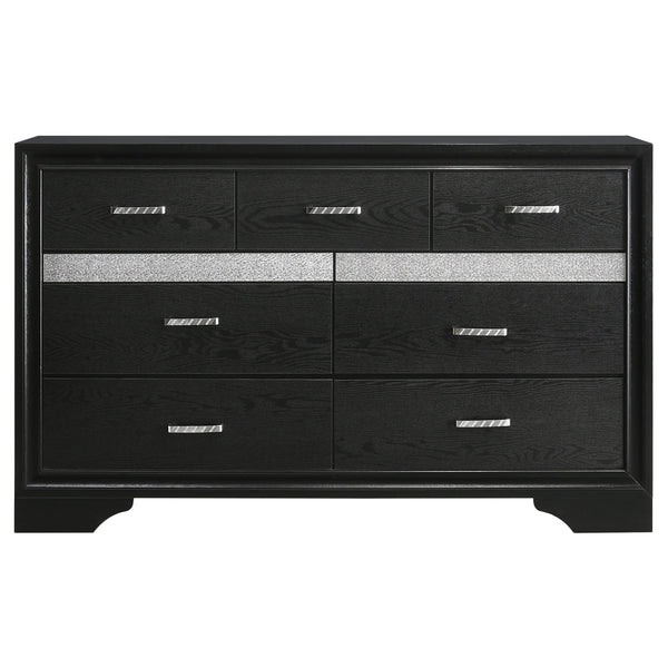 English Elm Corbin Queen Bedroom Set with Crystal Pulls Metallic Trim and Footboard Storage Drawers Black B062S00785