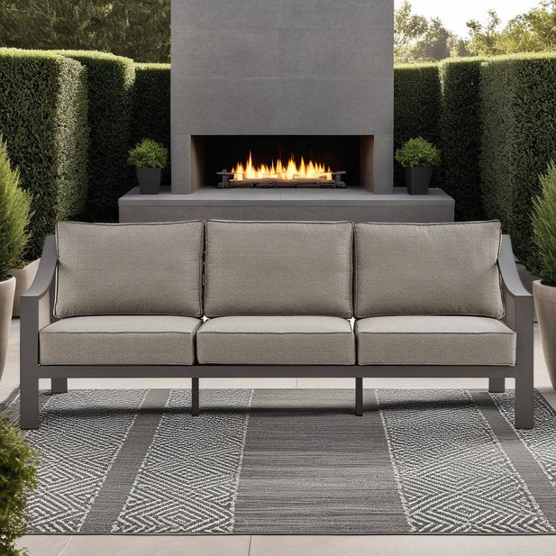 English Elm Umbriax Aluminum Outdoor Sofa Brown — All-Weather Fabric, Quick-Dry Cushions, Removable Covers, No Assembly B2736P354342