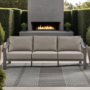 English Elm Umbriax Aluminum Outdoor Sofa Brown — All-Weather Fabric, Quick-Dry Cushions, Removable Covers, No Assembly B2736P354342