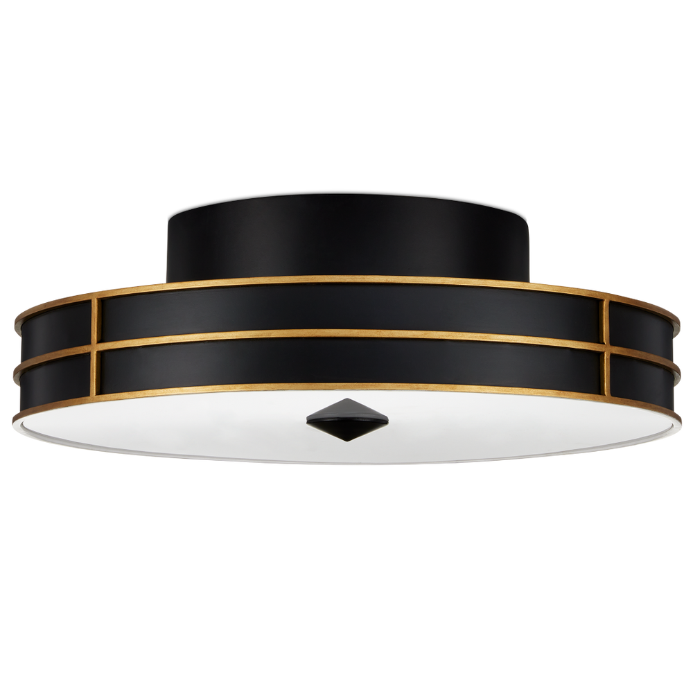 Fielding Modern Black Flush Mount Light Fixture with Gold Accents & LED Diffuser for Glam Spaces