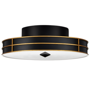 Fielding Modern Black Flush Mount Light Fixture with Gold Accents & LED Diffuser for Glam Spaces