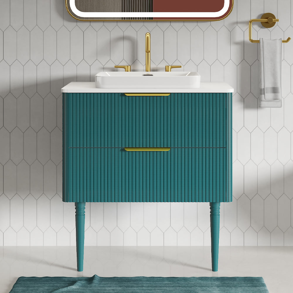 English Elm Elena-30F-311T Modern Striped Walnut Bathroom Vanity Pre-Assembled Freestanding or Wall-Mount Cabinet with Curved Safety Edges and Ample Storage Aqua W1865P287851