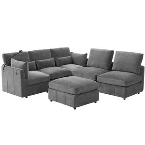 English Elm Modern Modular Sectional Sofa With Usb Ports & Movable Ottoman - L-Shaped, U-Shaped, Sofa Bed Comfort N719S002050E