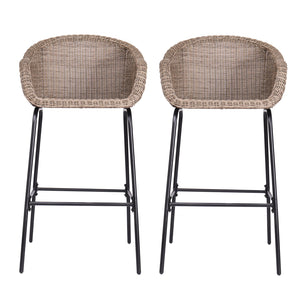 English Elm Christopher Knight Home® - Ladd Outdoor Metal Wicker Barstool Set of 2 — 29.5" Bar Height, Woven PE Rattan, Sturdy 400 lb Capacity Black,Light Brown N775P277558B