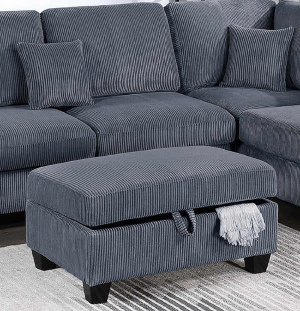 English Elm Contemporary 3pc Sectional Set with USB Charging, Corduroy Upholstery, Storage Ottoman & Pillows Dark Gray 76 L x 35 W x 17 H B011S01241