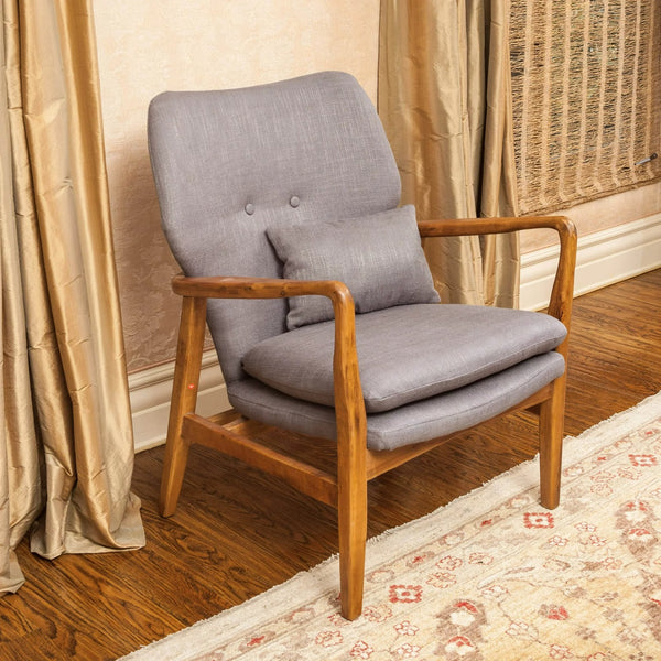 English Elm Christopher Knight Home® - CLUB CHAIR Grey Fabric Club Chair with Button-Tufted Back, Accent Pillow & Tapered Birch Legs 59135.00GRY