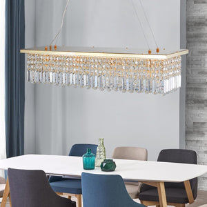 English Elm Modern Crystal Chandelier Rectangular 8-Light Raindrop Pendant for Kitchen Island Dining Room Gold W2312P368689