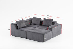 English Elm Modular Corduroy Sectional with Deep Foam Seating Low Profile Living Room Couch W3326S00014