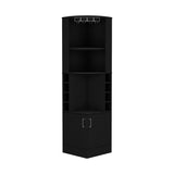 Modern Black Corner Bar Cabinet with Glass Rack, Wine Cubbies & Double Cabinet Storage - 18.46 x 18.46 x 71.10