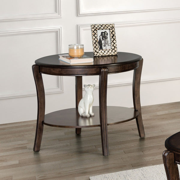 English Elm Traditional Oval End Table With Open Shelf - Elegant Walnut Finish & Curved Legs For Timeless Decor B2741P361122-GIGA