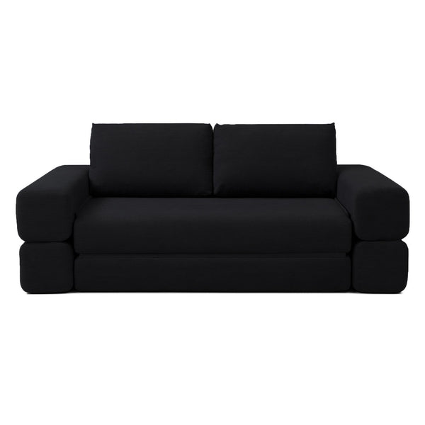 English Elm 81'' Corduroy Floor Sofa Convertible Loveseat Futon Sleeper with Foam Fill and Pillows Black W1117P459730