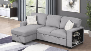 English Elm Pinto Reversible Sectional Sofa with Sleeper, Storage Chaise, Drop-Down Tray, USB Ports, Shelves Gray B009S01471