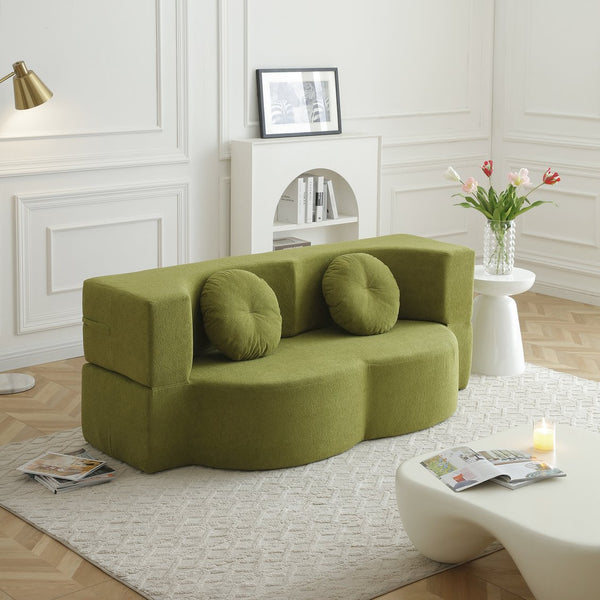 English Elm 2-in-1 Folding Sofa Bed with Plush Foam Support — Convertible Floor Couch to Queen Guest Sleeper Green W1117P325077