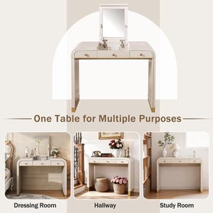 English Elm Classic Flip Top Vanity Desk with Gold Accents 2 Drawer Retro Bedroom Dressing Table Champagne N704P381406C