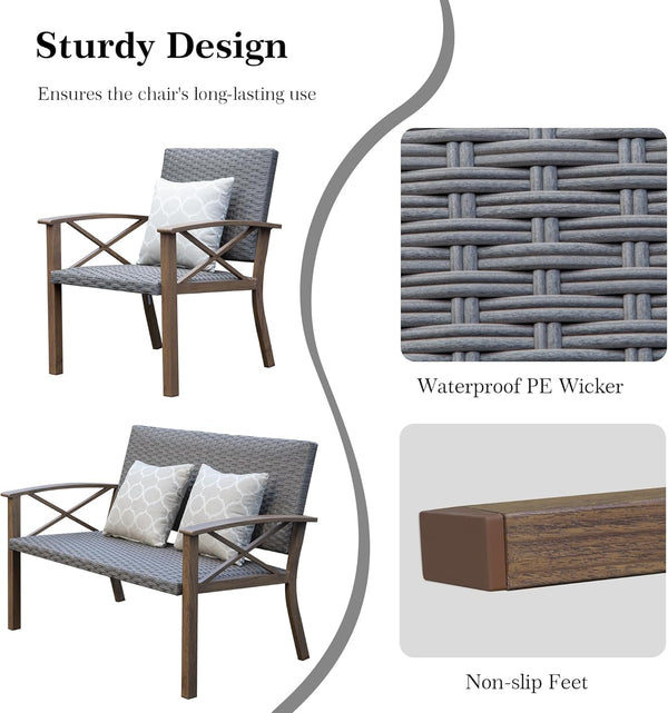English Elm Aluminum Outdoor Conversation Set Pe Wicker 4 Piece Patio Sofa with Quick Dry Cushions W1859S00179