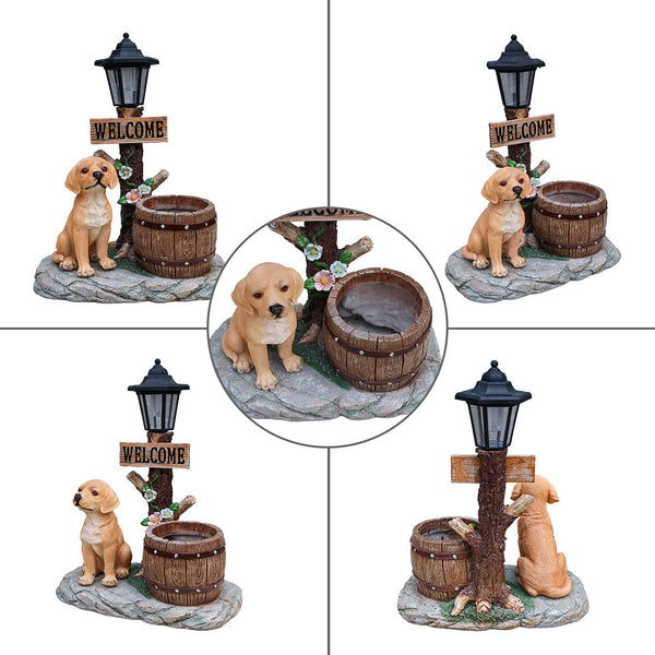English Elm Labrador Solar Garden Statue with Led Glow and Built-in Succulent Planter Basin W5398P464237