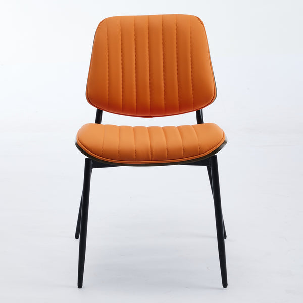 English Elm A&A Mid Century Modern Dining Chairs Set Of 2, Ergonomic Orange Pu Upholstered With Walnut Accents W1143P191788