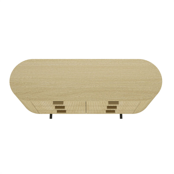 English Elm Olivia 71" Dresser in Natural Oak with Ribbed Texture, 6 Drawers, Metal Glam Handles (Black/Gold) B365S00064