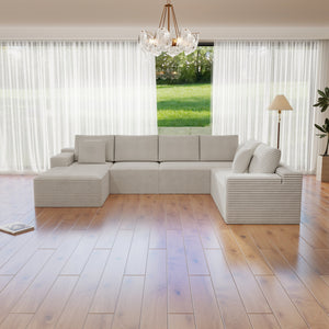 English Elm 131.9*104.3"Modular Sectional Sofa – Plush Corduroy, No Assembly, Versatile 4-Piece Design For Any Space W3819S00026