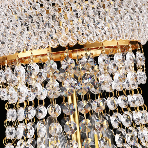 English Elm 18-Inch Gold Crystal Chandelier 9-Light French Empire 3-Tier Elegance with 9 LED Bulbs 3000K Warm W2869P411734