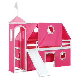 English Elm Twin Castle Loft Bed with Slide Tent Tower and Play Space for Kids Rooms Pink N708P249511H